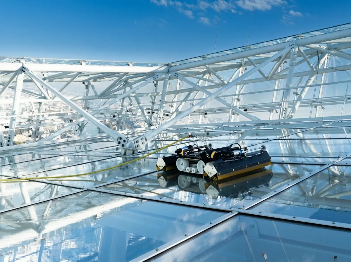 Robot limpiando una cubierta de cristal